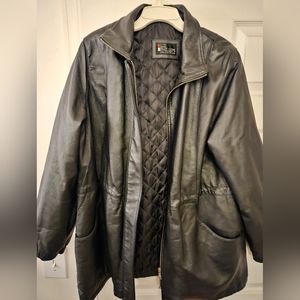 Women's Black Leather Coat, size Large,  by Liz Phillips